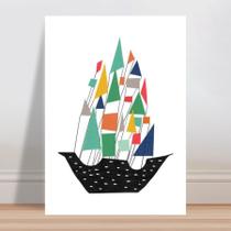 Placa decorativa infantil barco colorido