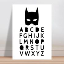 Placa decorativa infantil batman alfabeto abc preto e branco - Wallkids