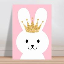 Placa decorativa infantil coelho branco coroa princesa
