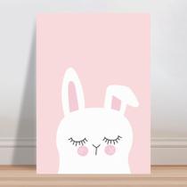 Placa decorativa infantil coelho branco e rosa olhos