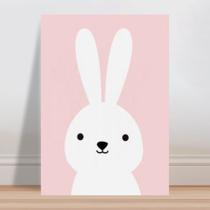 Placa decorativa infantil coelho branco fundo rosa