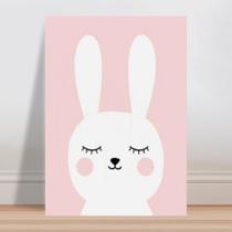 Placa decorativa infantil coelho coelhinha branco e rosa
