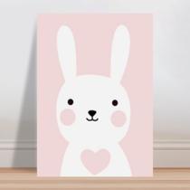Placa decorativa infantil coelho coração rosa