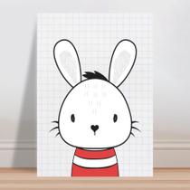 Placa decorativa infantil coelho de blusa vermelha e branca