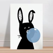 Placa decorativa infantil coelho preto chiclete azul