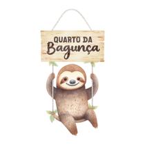 Placa Decorativa Infantil com Corda Preguiça Quarto da Bagunça 18x39