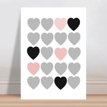 Placa decorativa infantil corações rosa cinza e preto