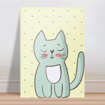 Placa decorativa infantil desenho animal gato gatinho azul