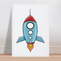 Placa decorativa infantil desenho foguete colorido