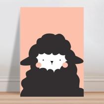 Placa decorativa infantil desenho ovelha preto e rosa