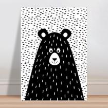 Placa decorativa infantil desenho urso bonito preto e branco