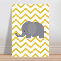 Placa decorativa infantil elefante cinza chevron amarelo