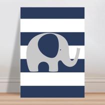 Placa decorativa infantil elefante cinza listras azul escuro