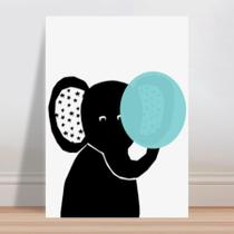 Placa decorativa infantil elefante preto chiclete azul