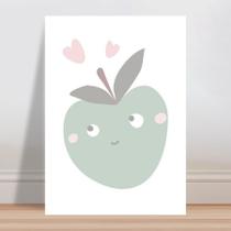 Placa decorativa infantil macã verde corações rosa