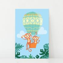 Placa Decorativa Infantil Macacos e Balão 30x40cm