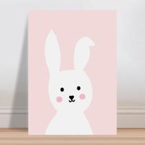 Placa decorativa infantil menina rosa coelho branco