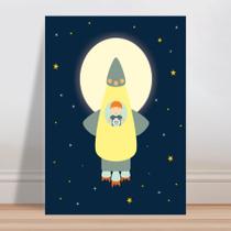 Placa decorativa infantil menino no foguete estrelas