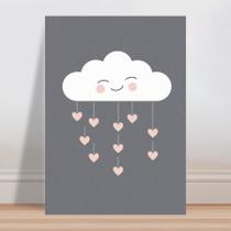 Placa decorativa infantil nuvem chuva de corações