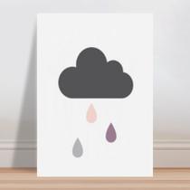 Placa decorativa infantil nuvem cinza gotas coloridas