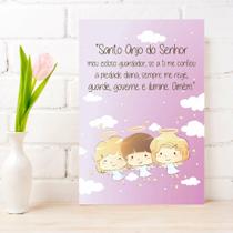 Placa Decorativa Infantil Oração Anjo da Guarda Rosa 20x30cm