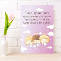 Placa Decorativa Infantil Oração Anjo da Guarda Rosa 30x40cm