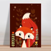 Placa decorativa infantil raposa flores