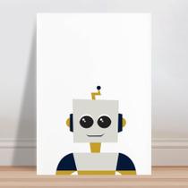 Placa decorativa infantil robô azul cinza e amarelo