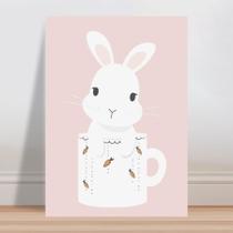 Placa decorativa infantil rosa animal coelho na caneca