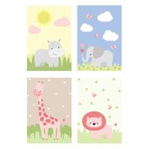 Placa Decorativa Infantil Safari Menina Kit 4un 20x30cm