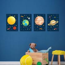 Placa Decorativa Infantil Sistema Solar Kit 4un 20x30cm - Quartinhos