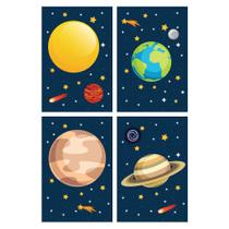 Placa Decorativa Infantil Sistema Solar Kit 4un 30x40cm - Quartinhos