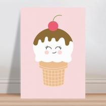 Placa decorativa infantil sorvete e cereja