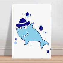 Placa decorativa infantil tubarão chapéu azul