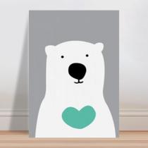 Placa decorativa infantil urso branco coração verde