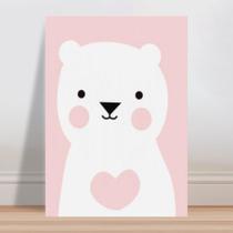 Placa decorativa infantil urso branco e rosa menina
