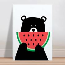Placa decorativa infantil urso comendo melancia