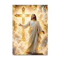 Placa Decorativa Jesus com a Cruz e Anjos Celestiais 40x60cm