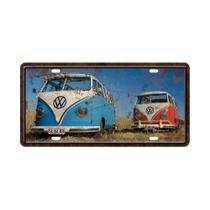 Placa Decorativa Kombi Vintage Azul e Vermelha Estilo Retrô Garagem