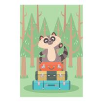 Placa Decorativa MDF Animais Guaxinim Viajante 30x40cm