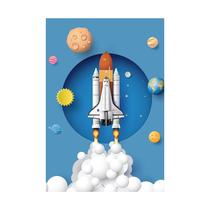 Placa Decorativa MDF Astronauta Foguete em Órbita 20x30cm