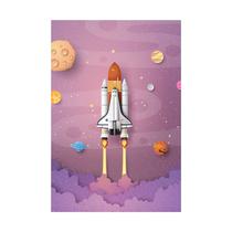 Placa Decorativa MDF Astronauta Foguete na Galáxia 20x30cm