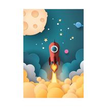 Placa Decorativa MDF Astronauta Foguete Vermelho 20x30cm