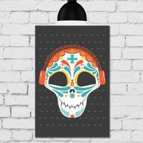 Placa Decorativa MDF Caveira Mexicana Com Fone de Ouvido Placa Decorativa MDF Caveira Mexicana Com Fone de Ouvido