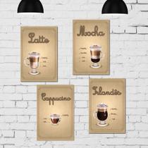 Placa Decorativa MDF Cozinha Tipos de Café Kit 4un