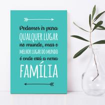 Placa Decorativa MDF Frase Família Turquesa 20x30cm