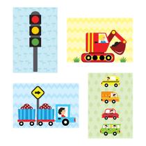 Placa Decorativa MDF Infantil Carros na Cidade Kit 4un 20x30 - Quartinhos