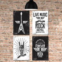 Placa Decorativa MDF Música Rock Kit 4un 30x40cm