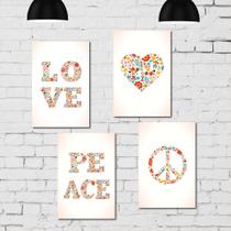 Placa Decorativa MDF Paz e Amor Kit 4un 30x40cm