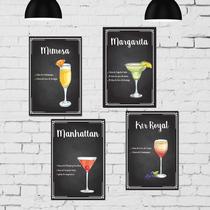 Placa Decorativa MDF Receitas Drinks Taças Kit 4un 30x40cm Placa Decorativa MDF Receitas Drinks Taças Kit 4un 30x40cm